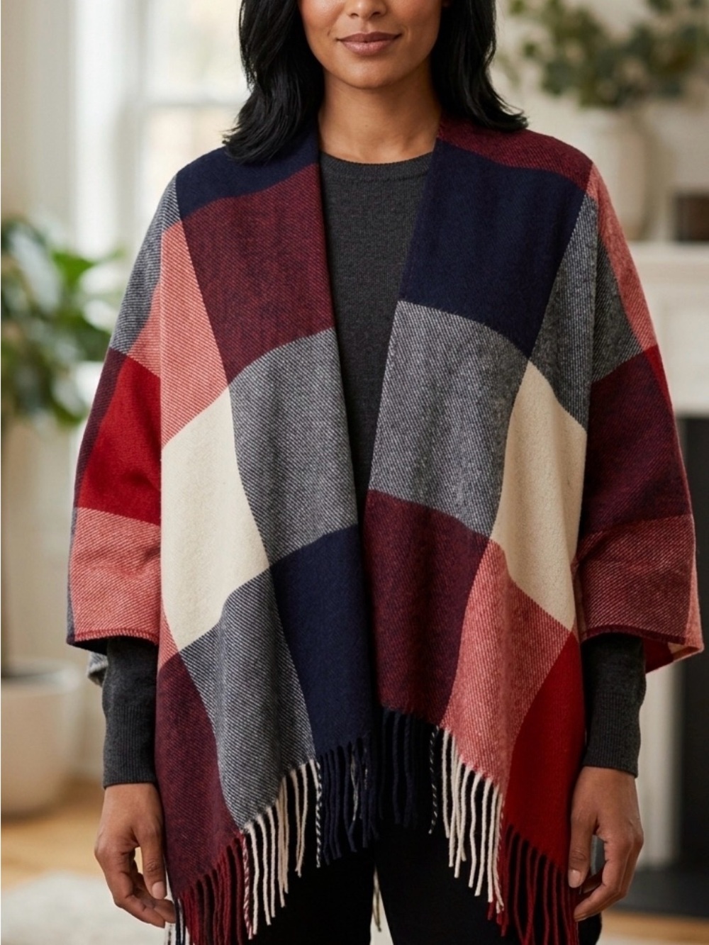 Women Soft Tartan Shawls, Warm Wraps, Wool Spinnin Scarf, Cashmere Feel,
